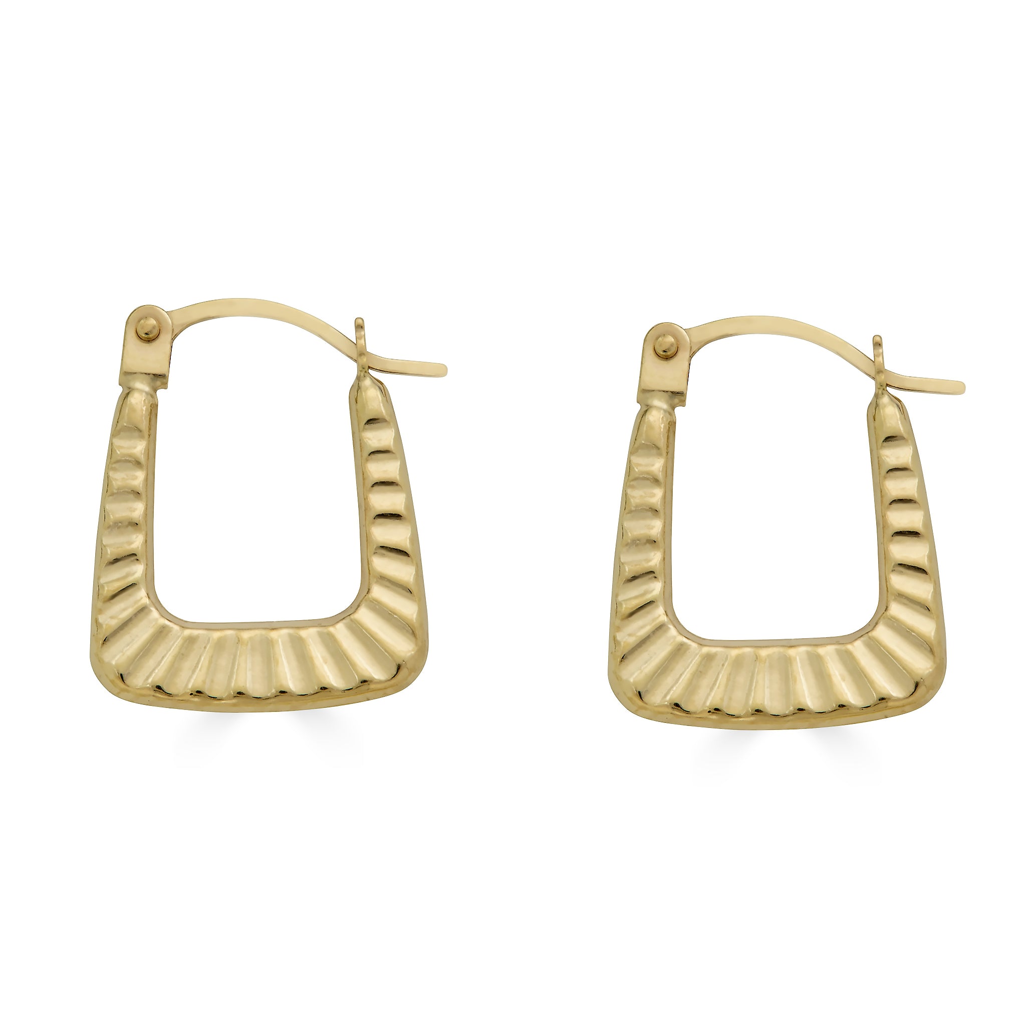 14 Karat Yellow Gold Diamond Cut Square Creole Latch Lock Earrings