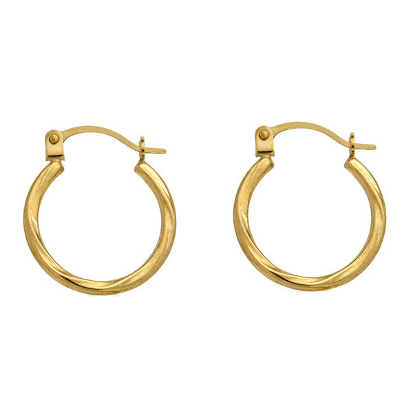 14E00381. - 14 Karat Yellow Gold Twisted Hoop Latch Lock Earrings