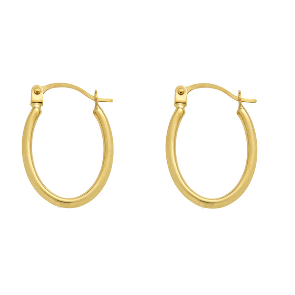 14E00382. - 14 Karat Yellow Gold Oval Hoop Latch Lock Earrings