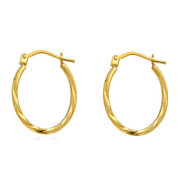 14E00383. - 14 Karat Yellow Gold Twisted Oval Hoop Latch Lock Earrings