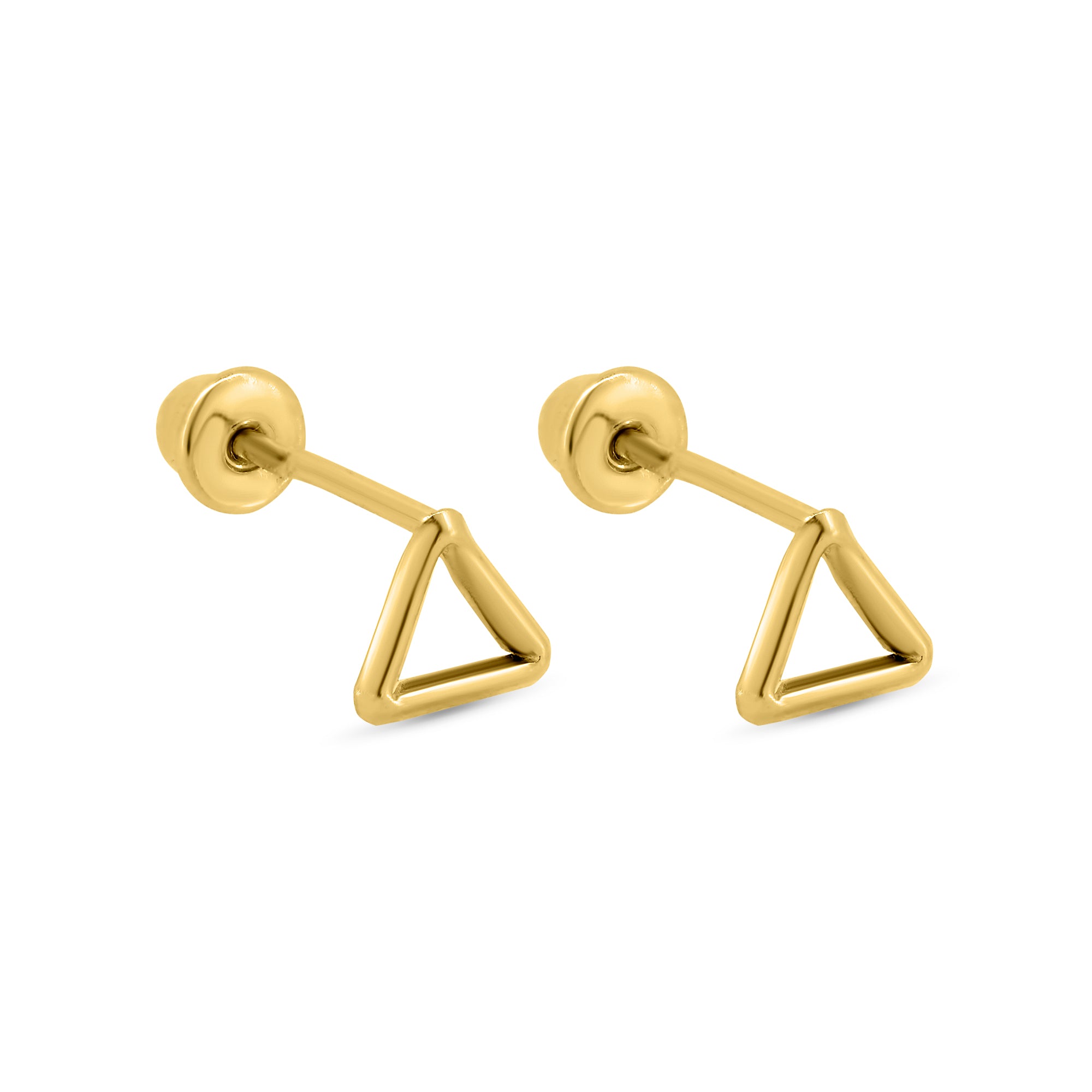 14K SOLID SCREWBACK Yellow/White Gold, 3 Prong Basket store Set With Triangle Shaped Stud Earrings. 14K Triangle Earrings. P40S28