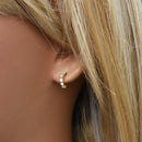 14E00399. - 14 Karat Yellow Gold Semi Hoop Clear CZ Screw Back Earrings