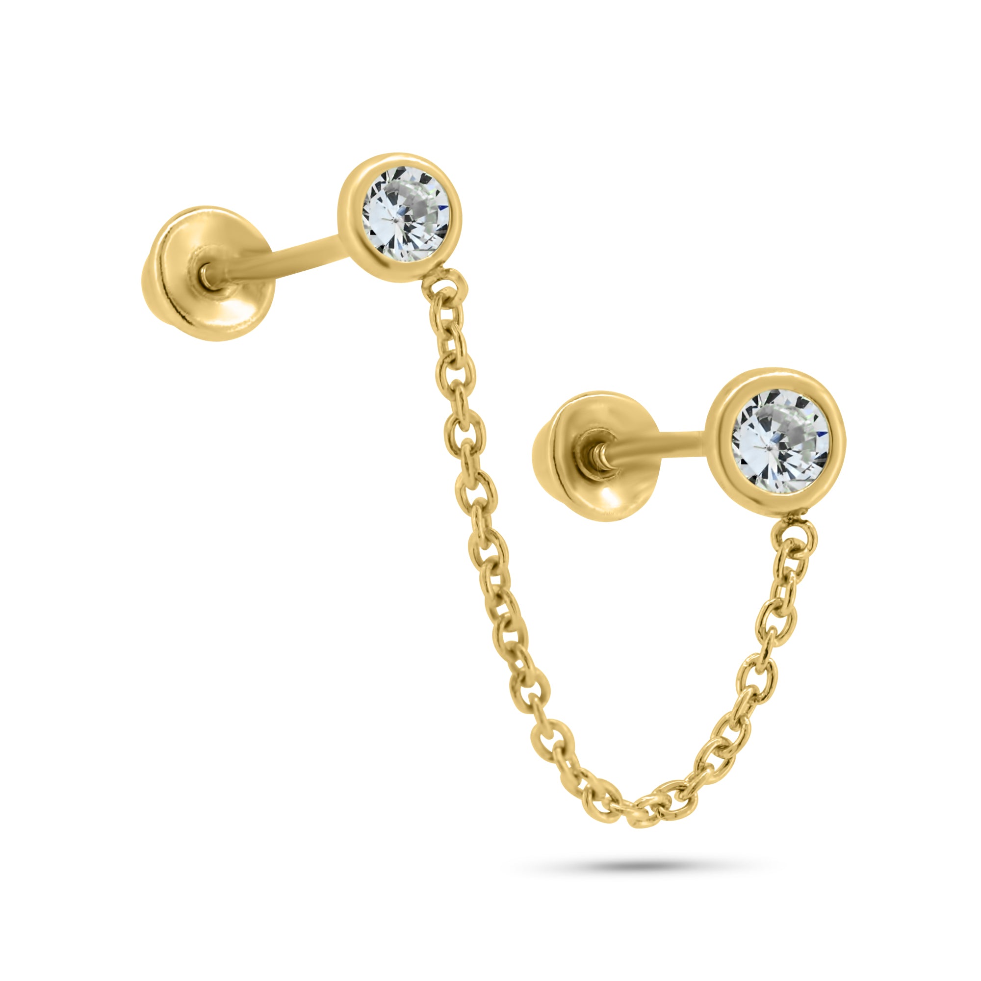 14E00401. - Pendientes de oro amarillo de 14 quilates con doble piercing y circonita transparente.