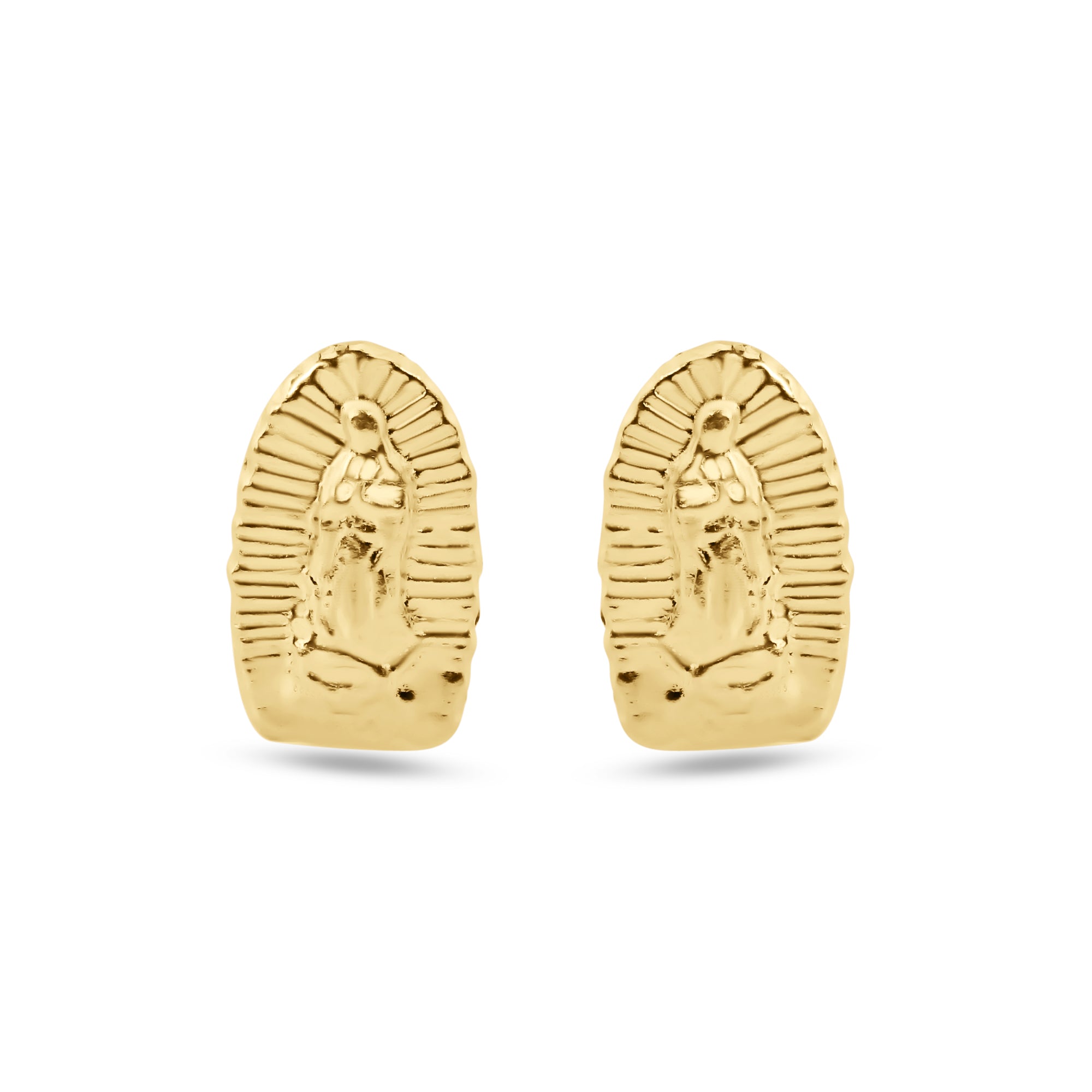 14E00413. - Aretes de oro amarillo de 14 quilates con rosca de Nuestra Señora de Guadalupe