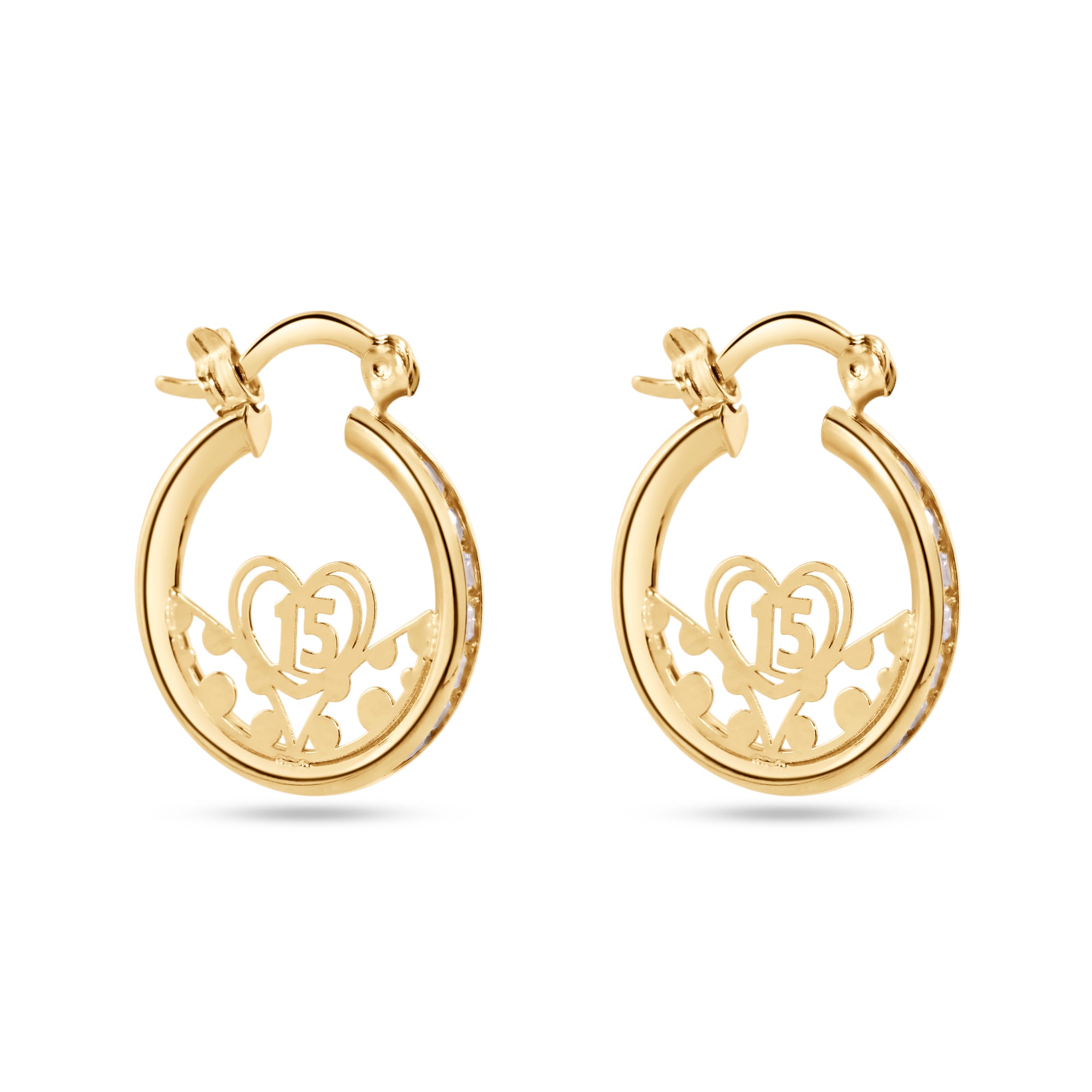 14E00416. - Pendientes de aro de oro amarillo de 14 quilates de 18 mm con circonita transparente para quinceañera