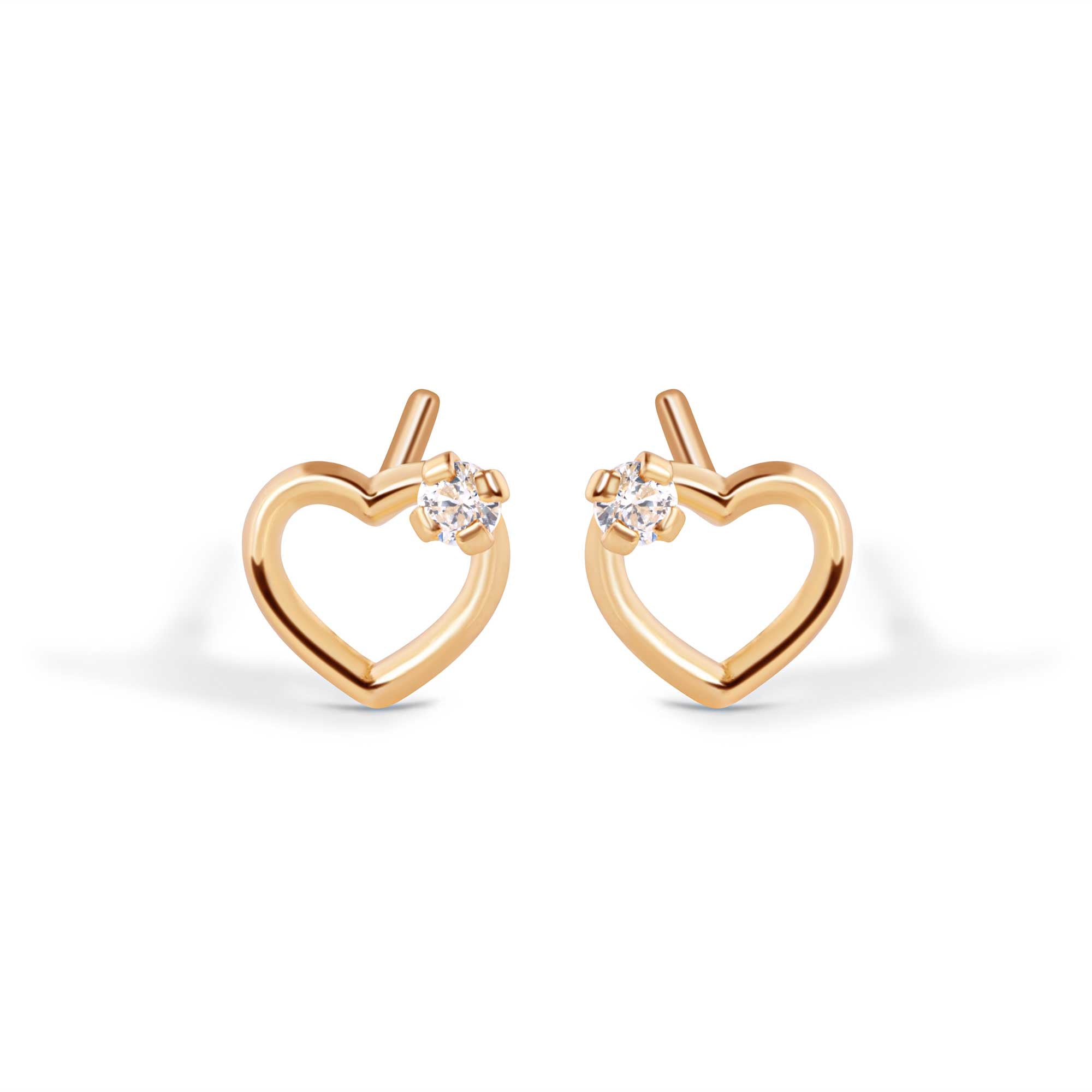 14E00437. - 14 Karat Heart Silhoutte Clear CZ Screw Back Earrings