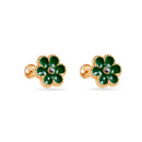 14E00447-GREEN - 14 Karat Green Flower Enamel 8.5mm Clear CZ Screw Back Earrings
