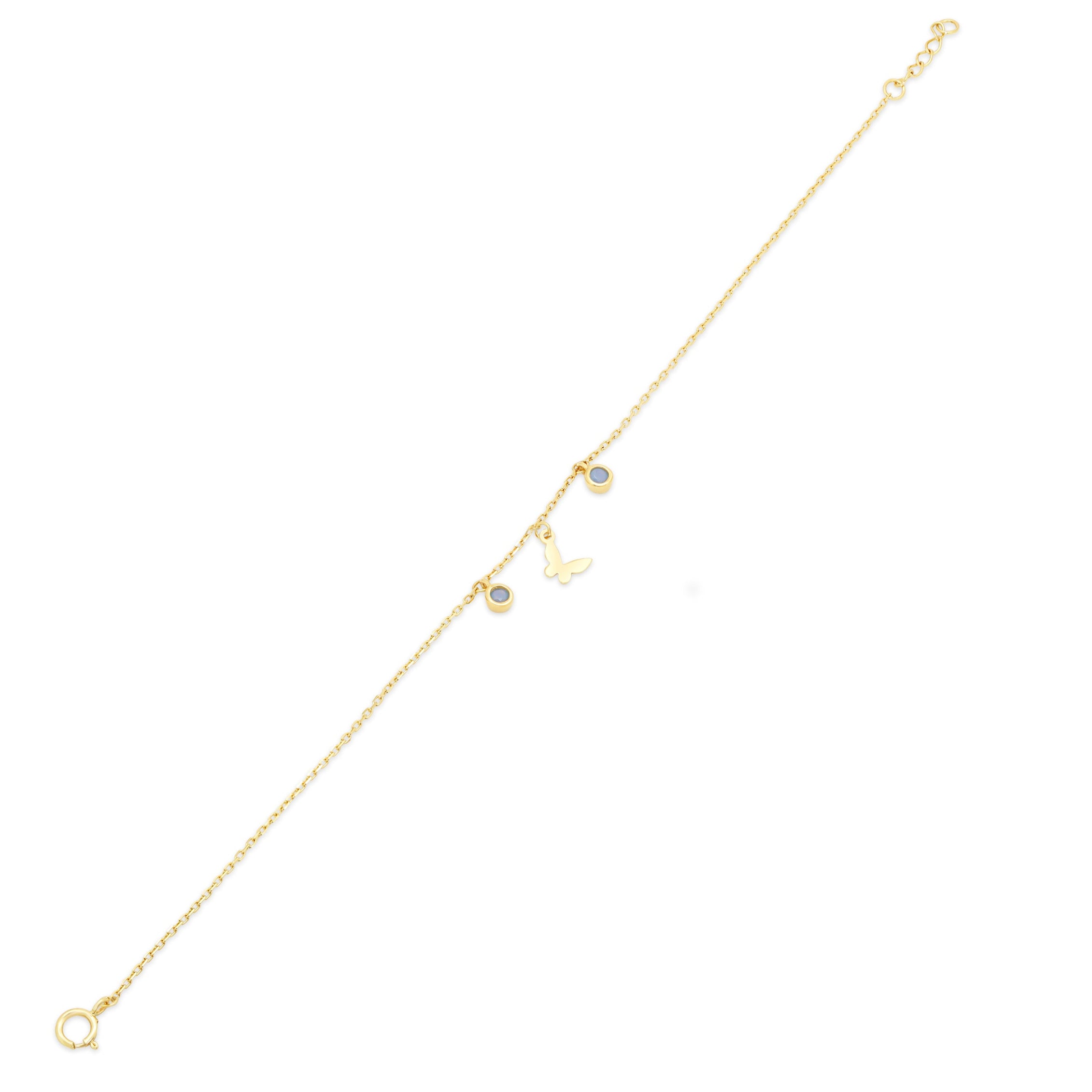 14KB0013. - 14 Karat Yellow Gold Butterfly and Round Opal Charms Adjustable Bracelet