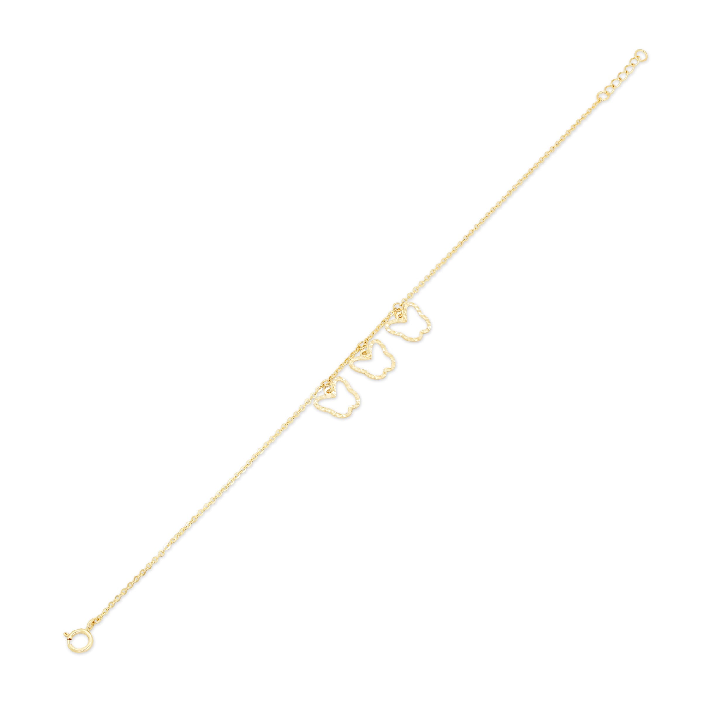 14KB0017. - 14 Karat Yellow Gold Three Diamond Cut Butterfly Adjustable Bracelet