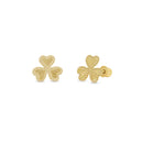 14KE0009. - 14 Karat Yellow Gold Beaded & Iridescent Diamond Cut Clover Earrings