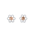 14KE0014. - 14 Karat White & Rose Beaded & Gold Diamond Cut Flower Earrings