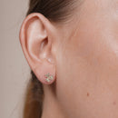 14KE0016. - 14 Karat Yellow Gold Beaded & Confetti Diamond Cut Clover Earrings