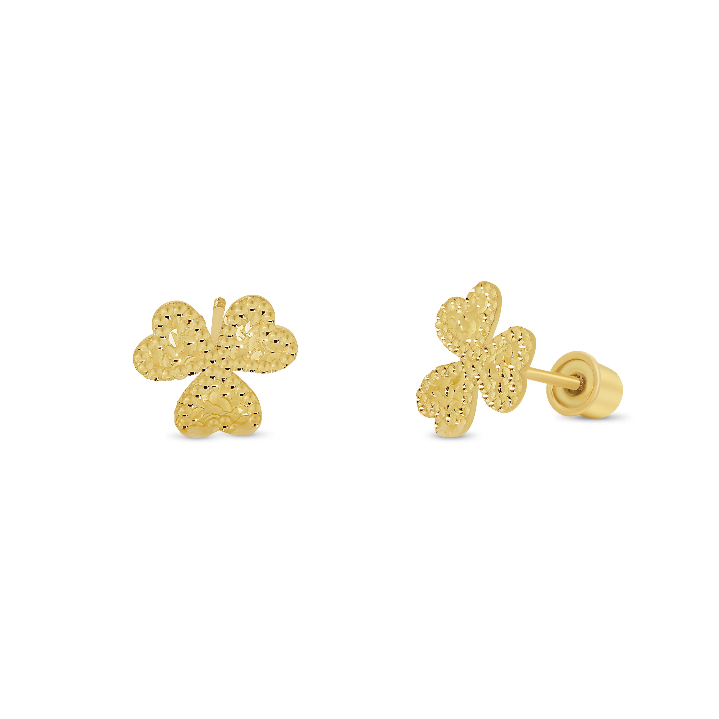 14KE0016. - 14 Karat Yellow Gold Beaded & Confetti Diamond Cut Clover Earrings
