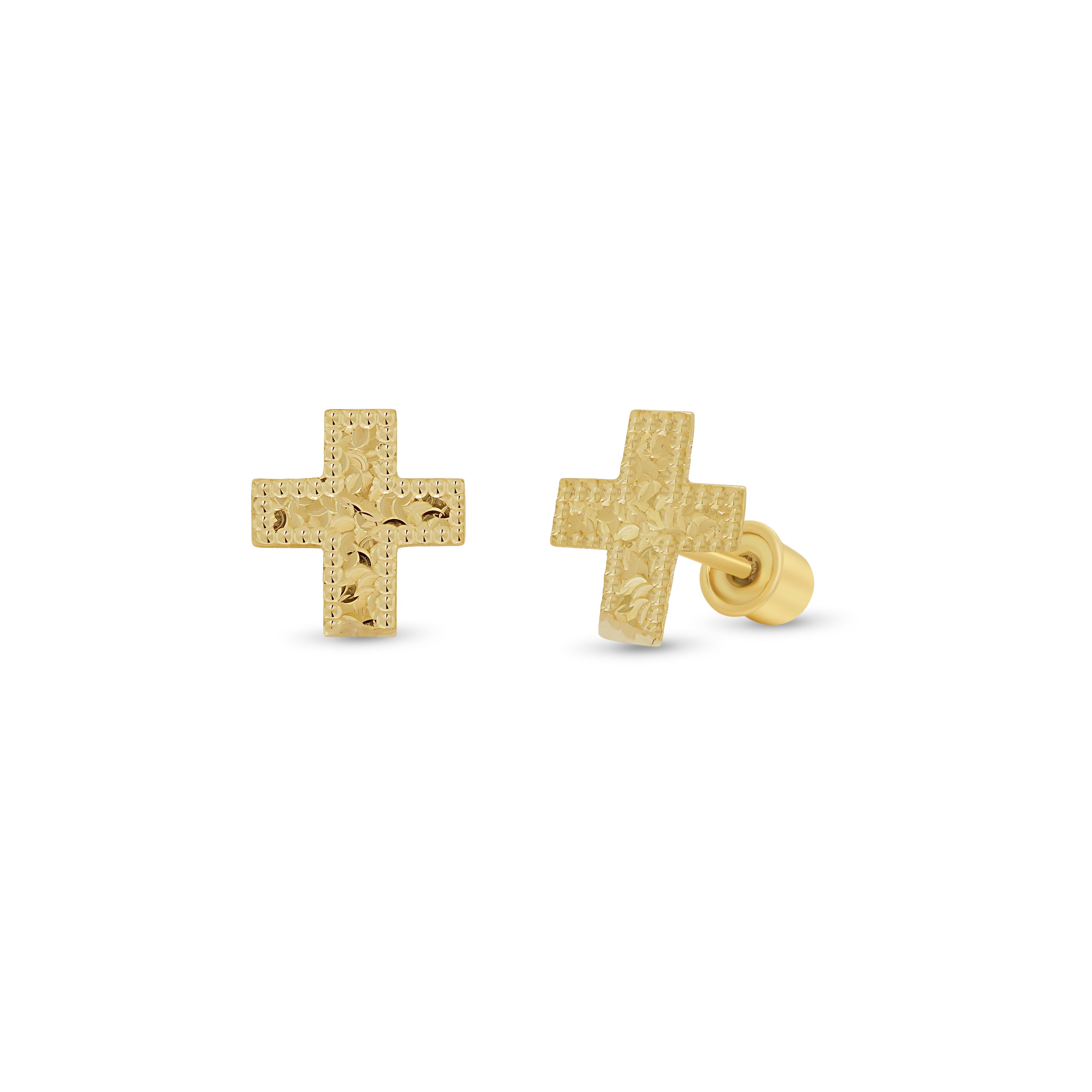 14KE0022. - 14 Karat Yellow Gold Beaded & Diamond Cut Confetti Cross Earrings