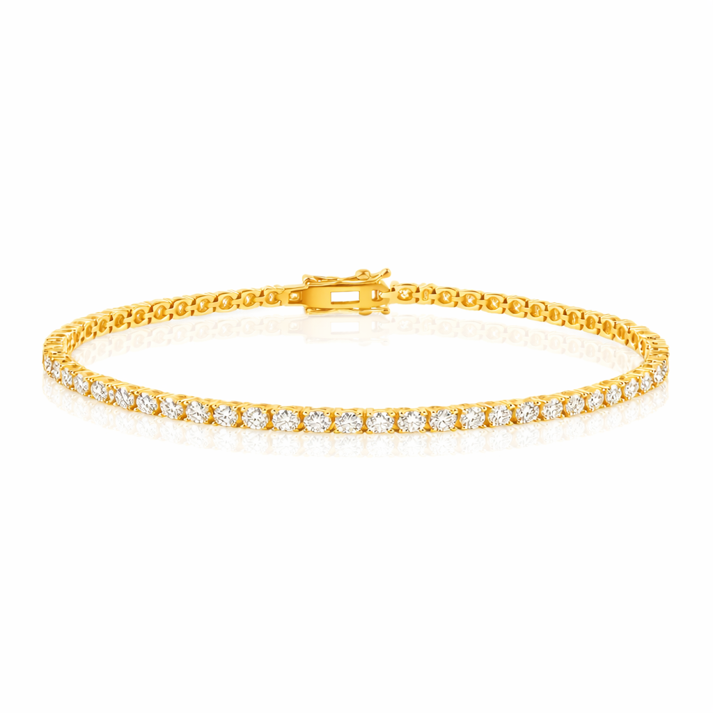 14LGMB00008 - 14 Karat Yellow Gold Round Lab Grown 4.08 Carat Diamonds 2.7mm Tennis Bracelet