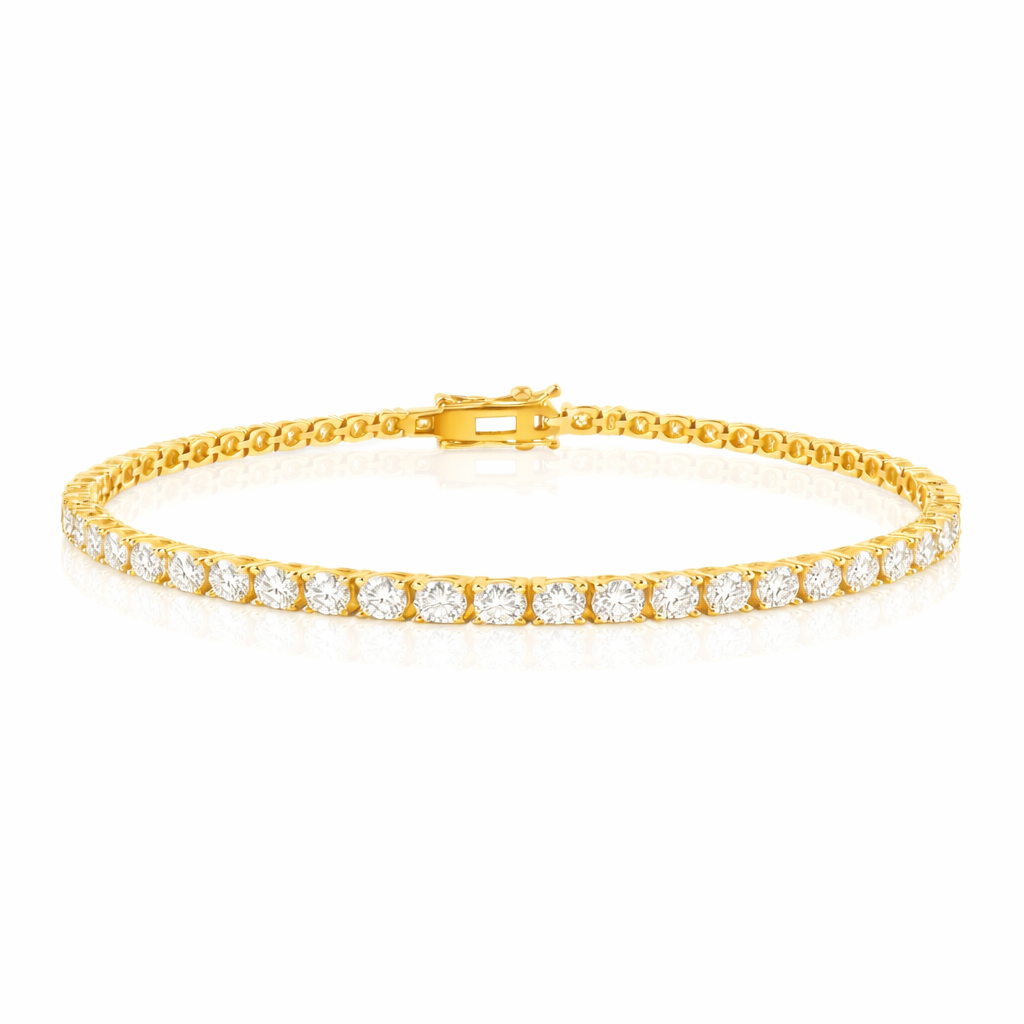 14LGMB00009 - 14 Karat Yellow Gold Round Lab Grown 6.16 Carat Diamonds 3.1mm Tennis Bracelet