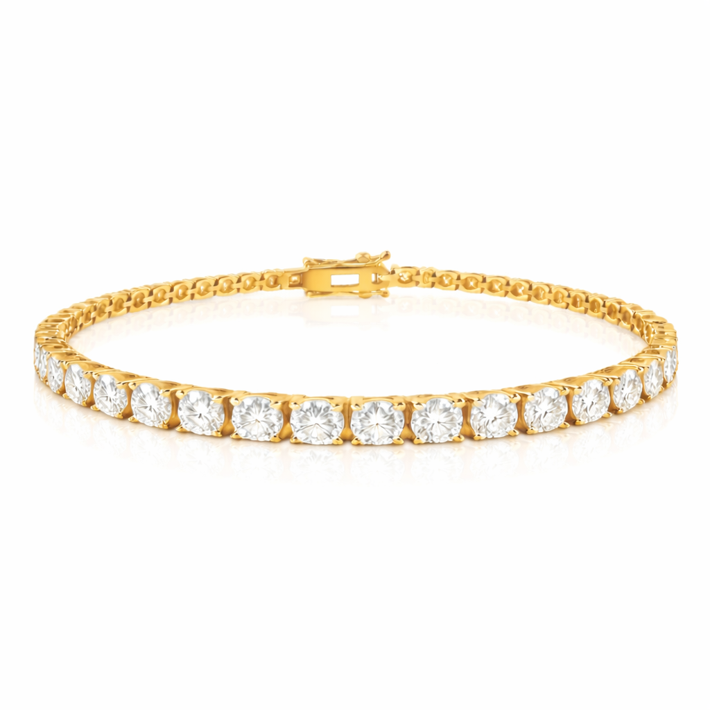 14LGMB00011 - 14 Karat Yellow Gold Round Lab Grown 10.48 Carat Diamonds 4.1mm Tennis Bracelet