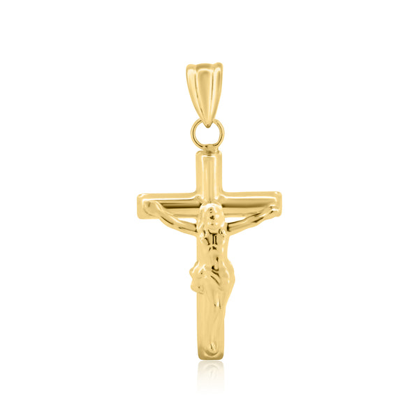14P00042 - 14 Karat Yellow Gold Hollow Tube Crucifix Pendant