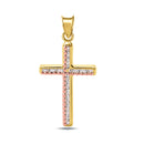 14P00052 - 14 Karat Yellow Gold Beaded Cross  Clear CZ Pendant