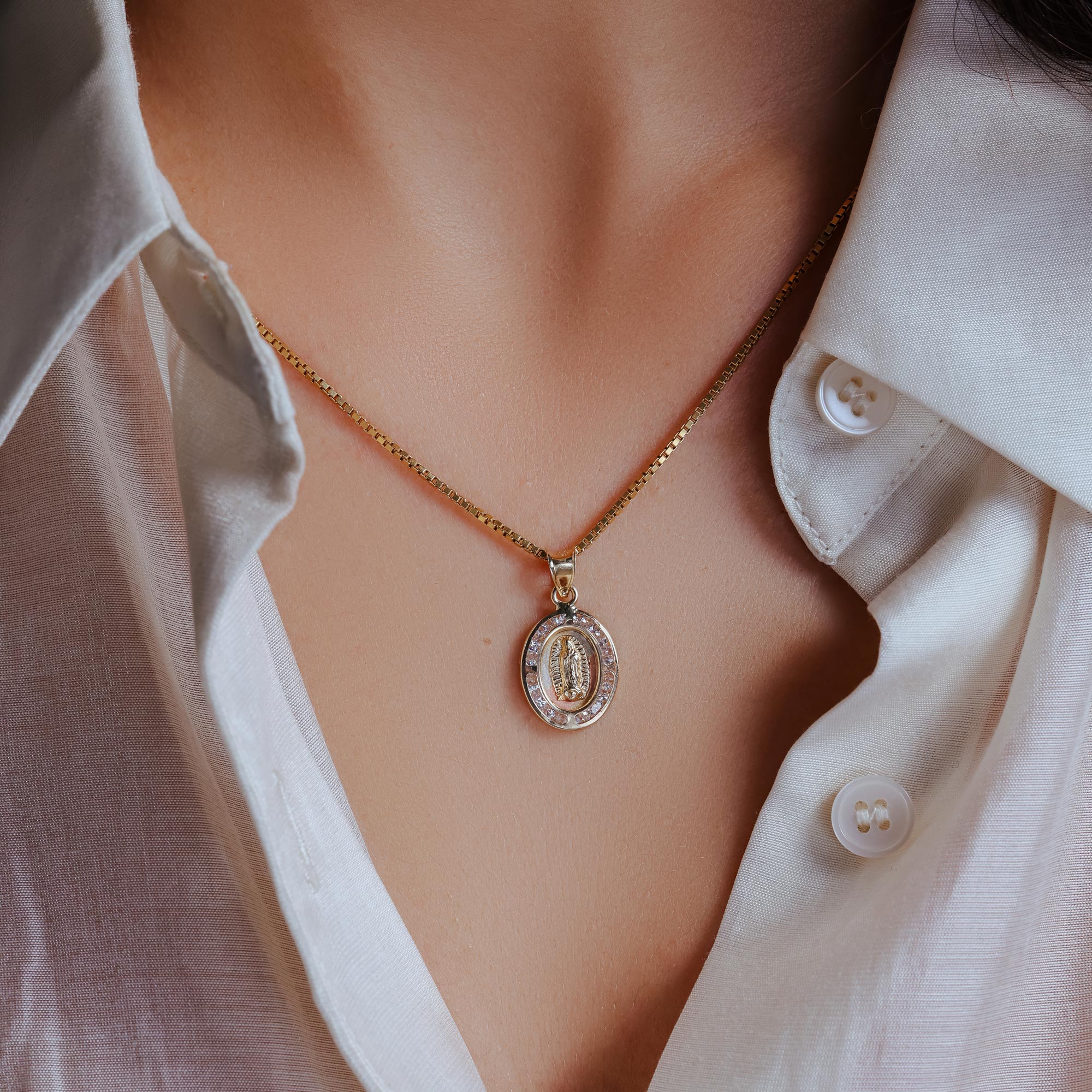 14P00056 - 14 Karat Yellow Gold Guadalupe Clear CZ Pendant