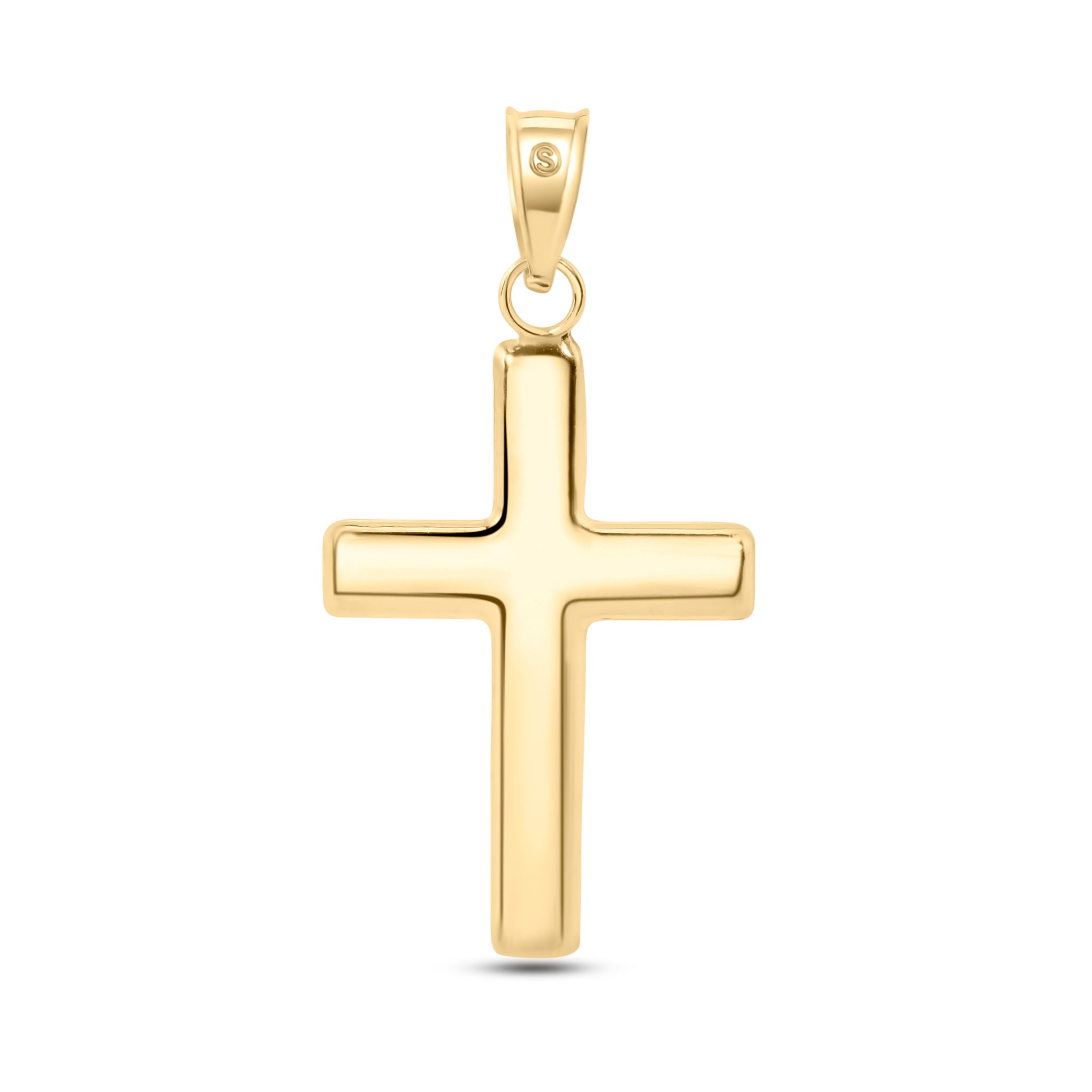 14P00086. - 14 Karat Yellow Gold Plain Hollow Tube Cross Pendant