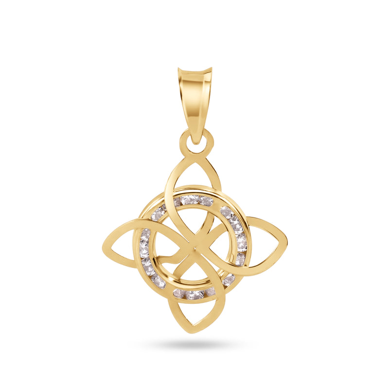 14P00119. - 14 Karat Yellow Witches Knot Nudo De Bruja Clear CZ Small Pendant