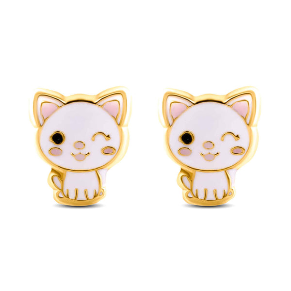 14E00351. - 14 Karat Yellow Michi Cat Screw Back Earrings