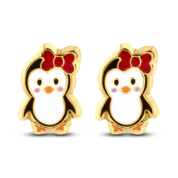 14E00426. - 14 Karat Yellow Gold Penguin Screw Back Earrings