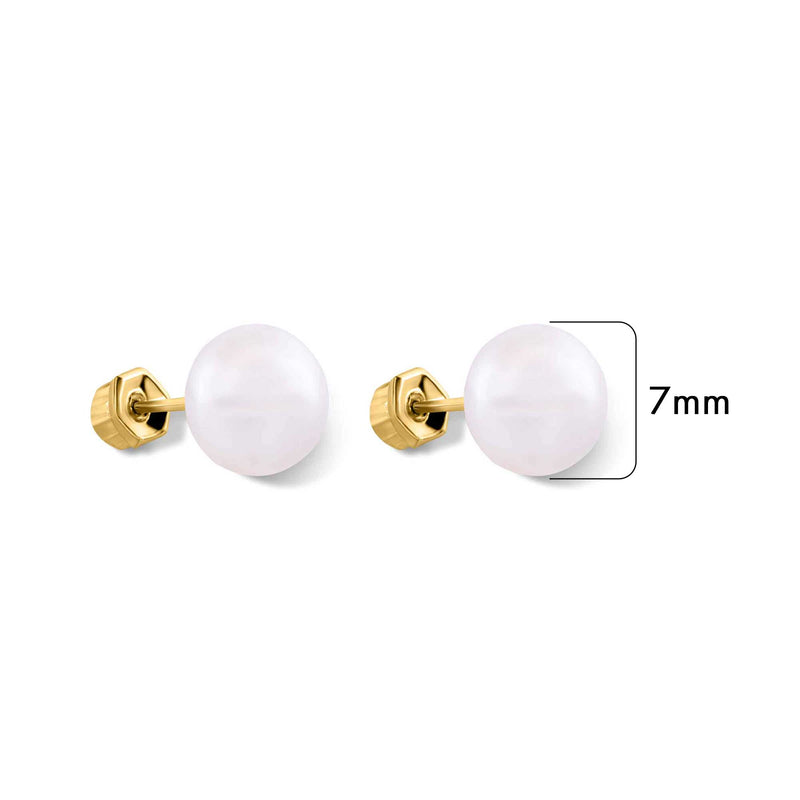 14E00435. - 14 Karat Yellow 7mm Pearl Screw Back Earrings