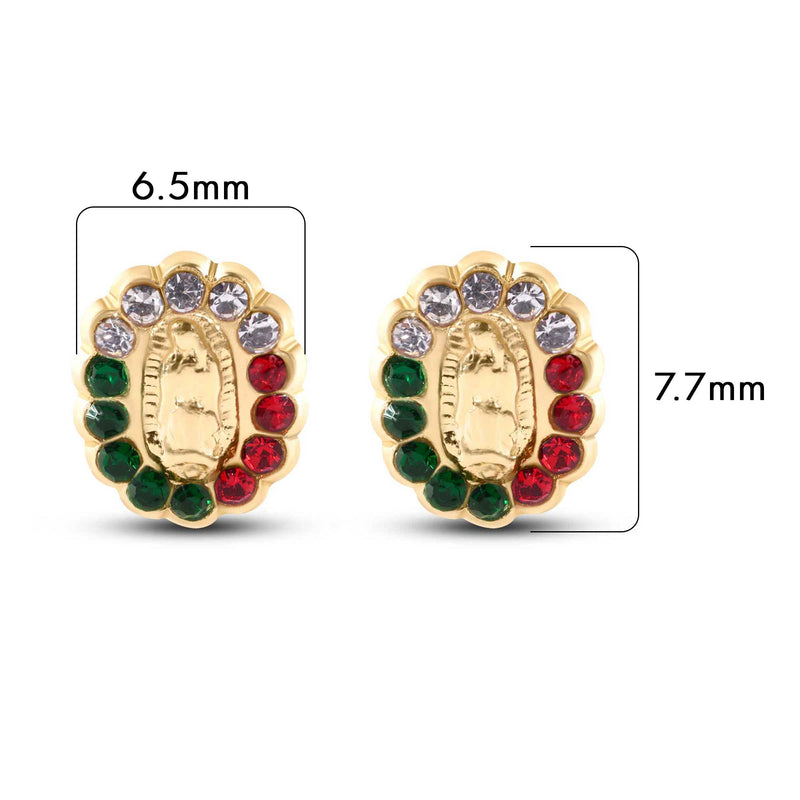14E00436. - 14 Karat Yellow Gold Guadalupe Red Green and Clear Screw Back Earrings