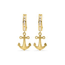 14E00451. - 14 Karat Yellow Gold 12.2mm Hoop Half Studded Clear CZ Anchor Latch Box Earrings