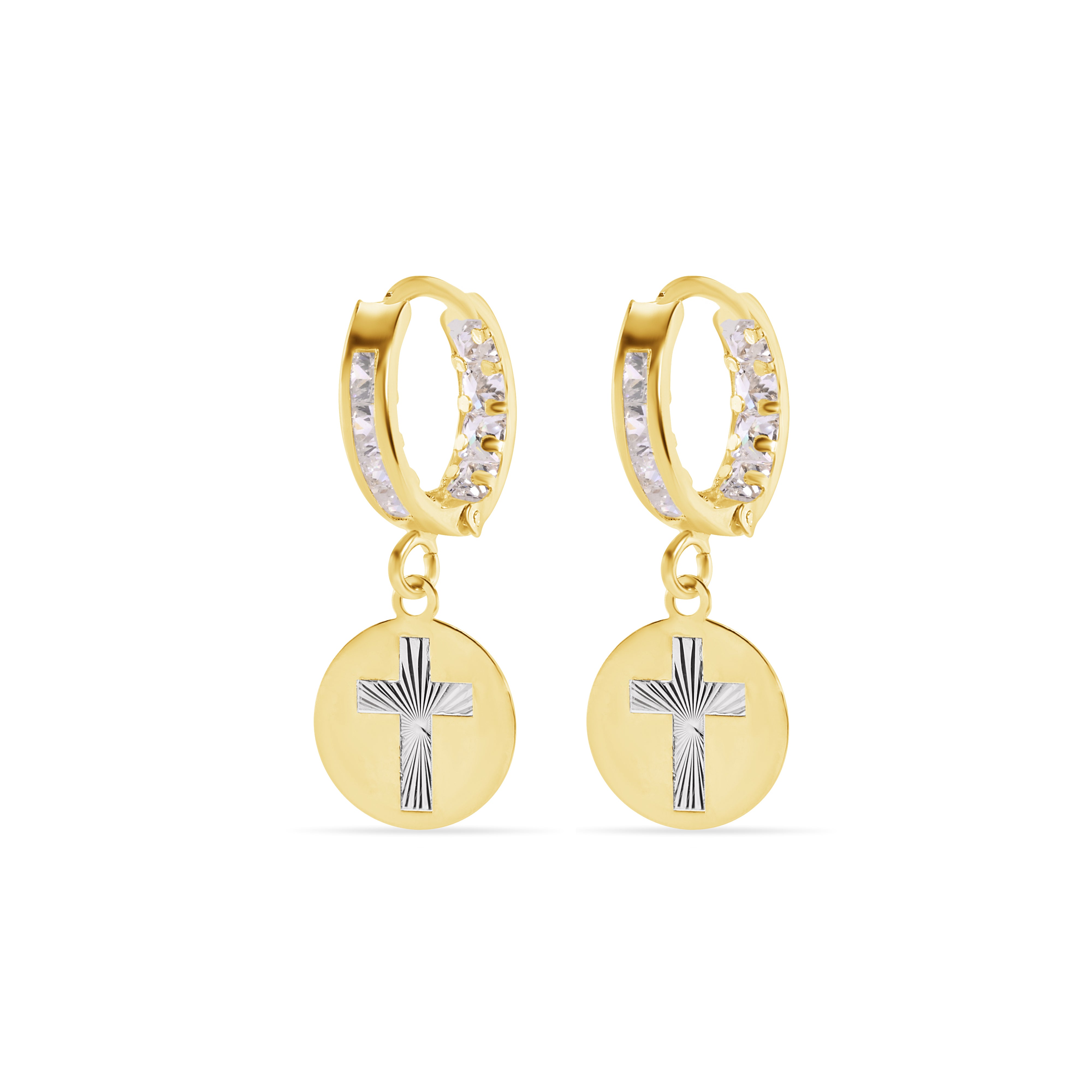 14 Karat Gold Plated CZ In/Out Hoop Earrings main image 0