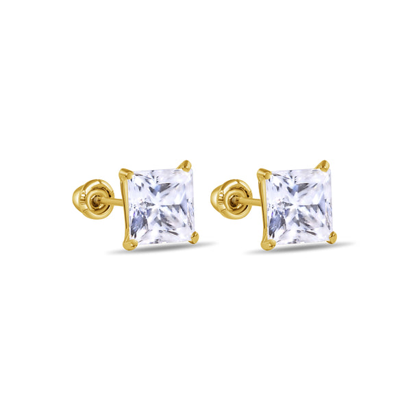 14MGME00039 - 14 Karat Yellow Gold Square Moissanite Stud Screw Back Earring