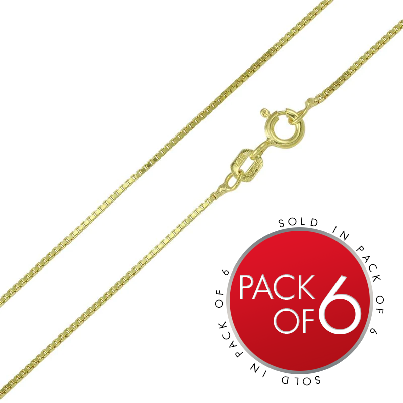 Gold Plated 925 Sterling Silver Box Chains 0.8mm (Pk of 6) - CH345 GP