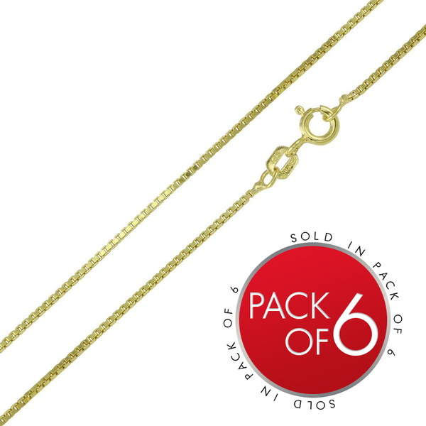 Gold Plated 925 Sterling Silver Box Chains 0.9mm (Pk of 6) - CH346 GP