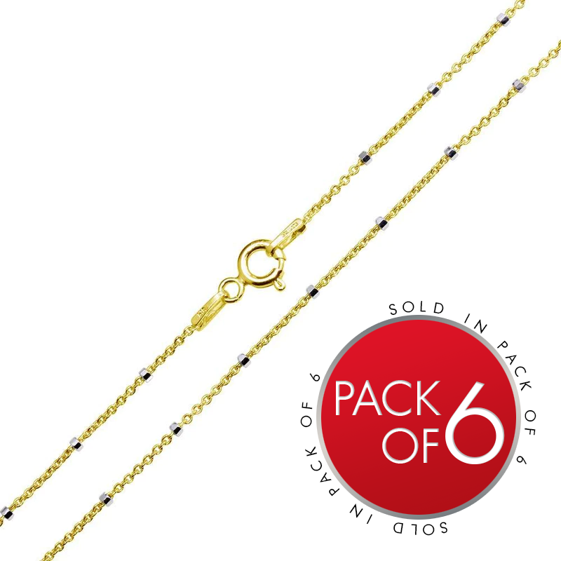 Gold Plated 925 Sterling Silver Diamond Cut Beaded Chains 1.4mm (Pack of 6) - CH379 GP