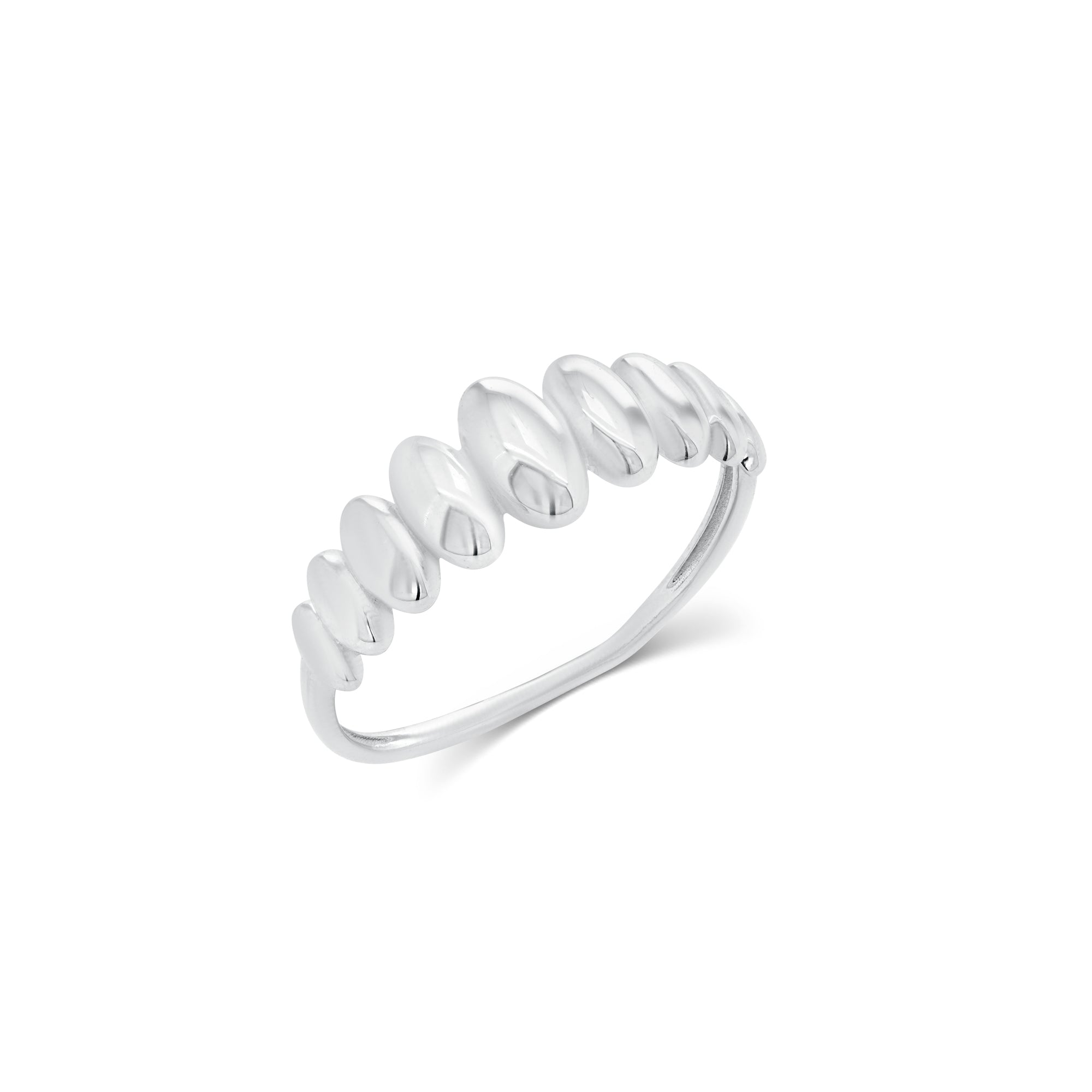 Rhodium Plated 925 Sterling Silver Ribbed Croissant Ring - GMR00453