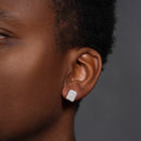 Silver 925 Rhodium Plated Micro Pave Clear Square CZ Stud Earrings - ACE00048