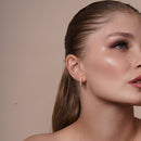 Silver 925 Rose Plated Thin Checkered CZ Semi-huggie hoop Earrings - ACE00081GP