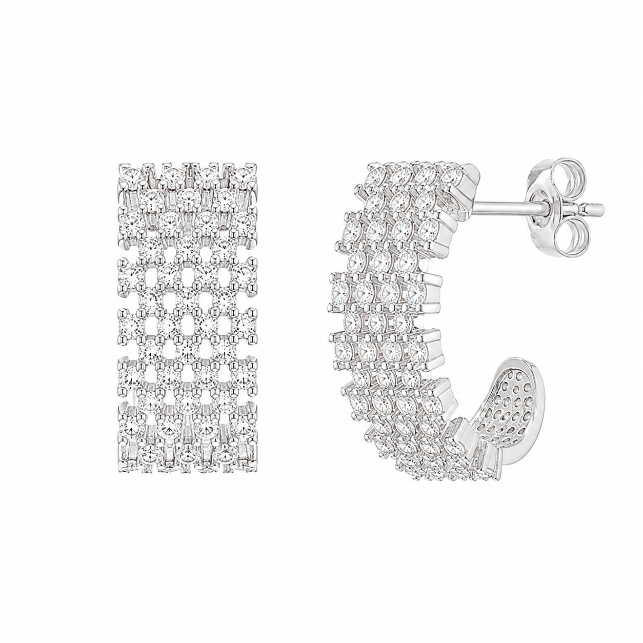 Pendientes de aro semi-huggie con circonita cúbica gruesa chapada en rodio en plata 925 - ACE00083RH