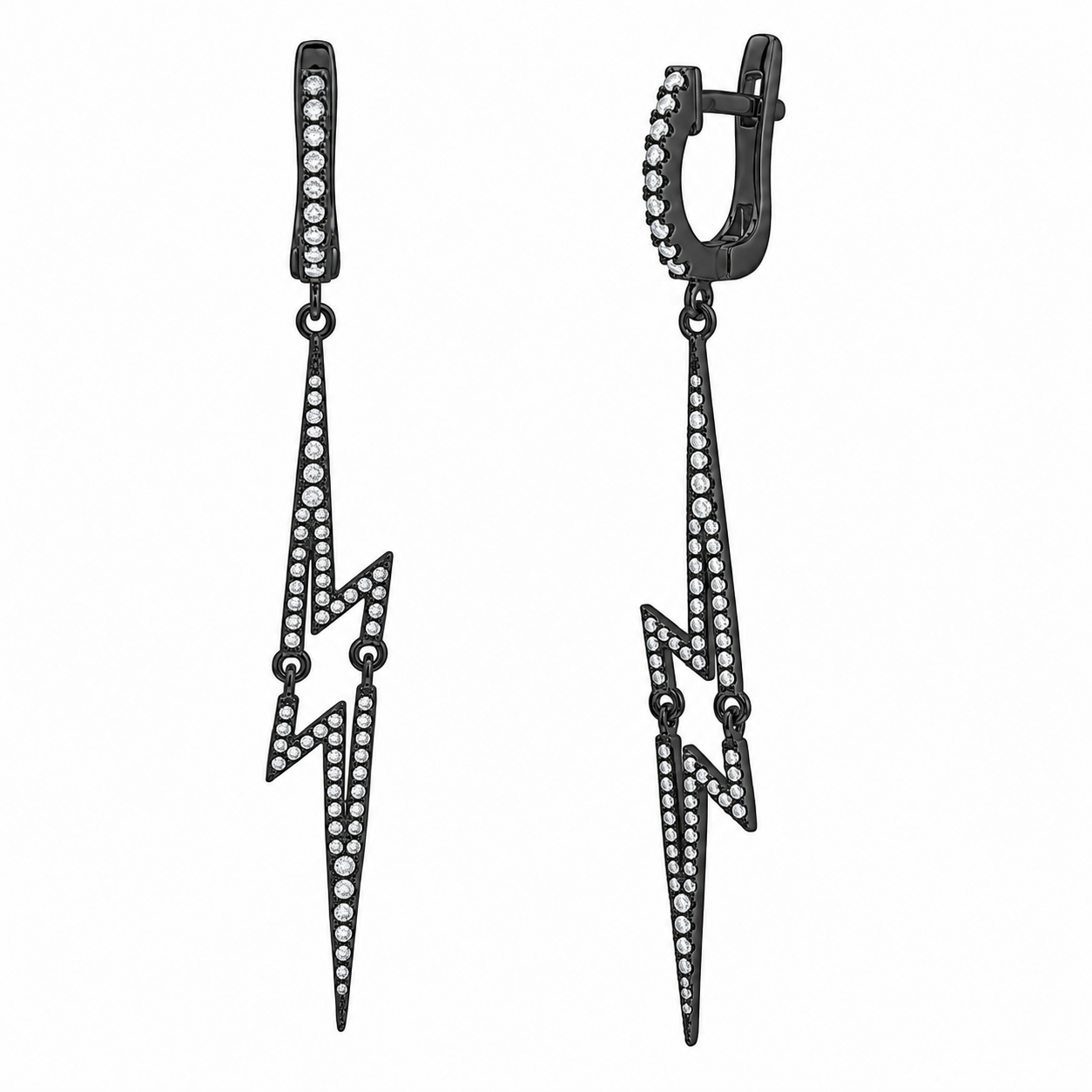 Plated 925 Silver Lightning Bolt Huggie Dangle CZ Earrings - ACE00102