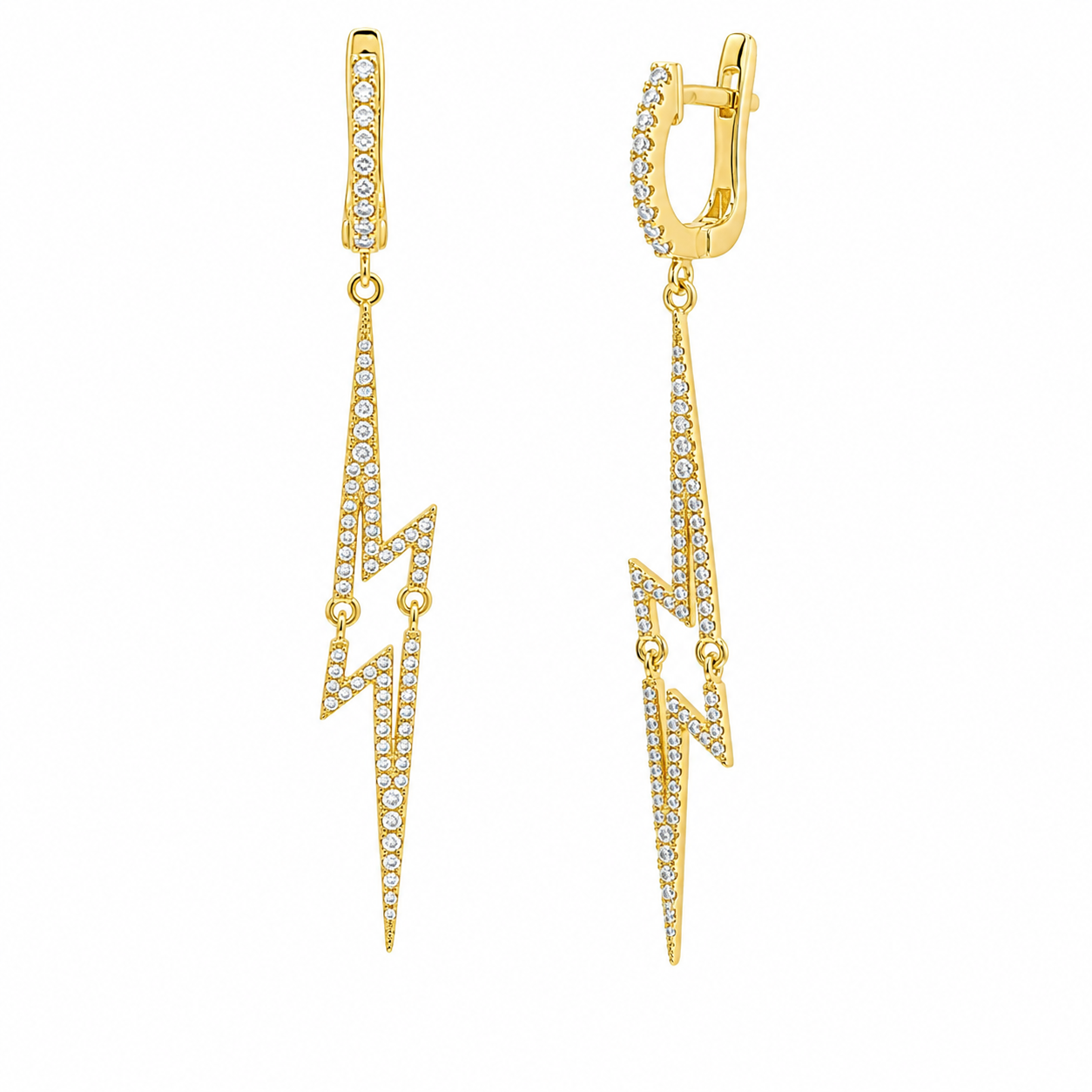 Plated 925 Silver Lightning Bolt Huggie Dangle CZ Earrings - ACE00102