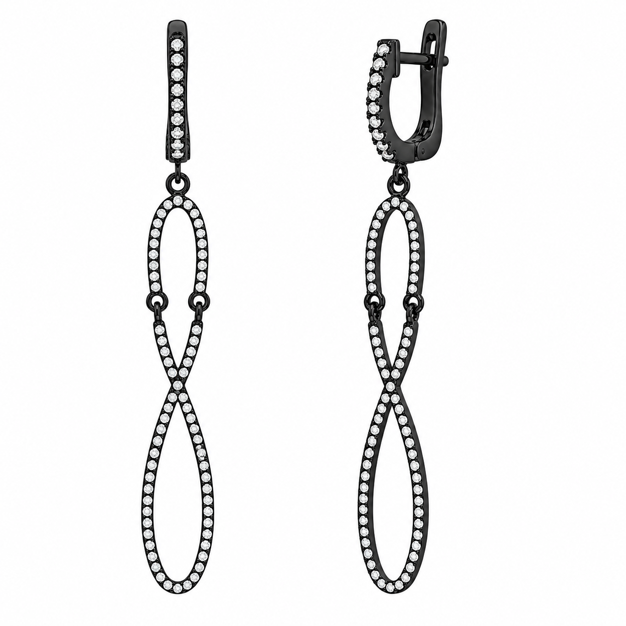 Plated 925 Silver Infinity Huggie Dangle CZ Earrings - ACE00103