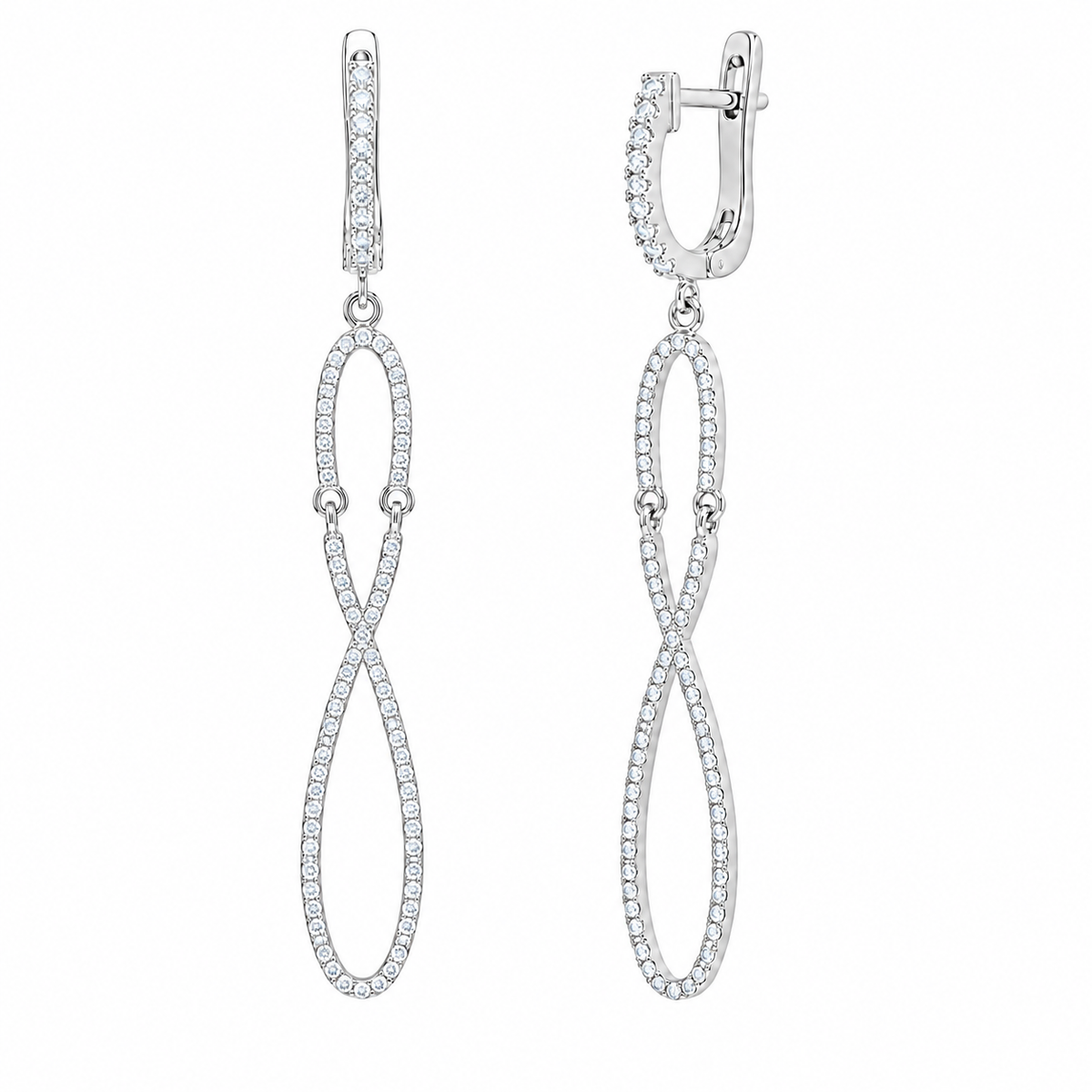 Plated 925 Silver Infinity Huggie Dangle CZ Earrings - ACE00103