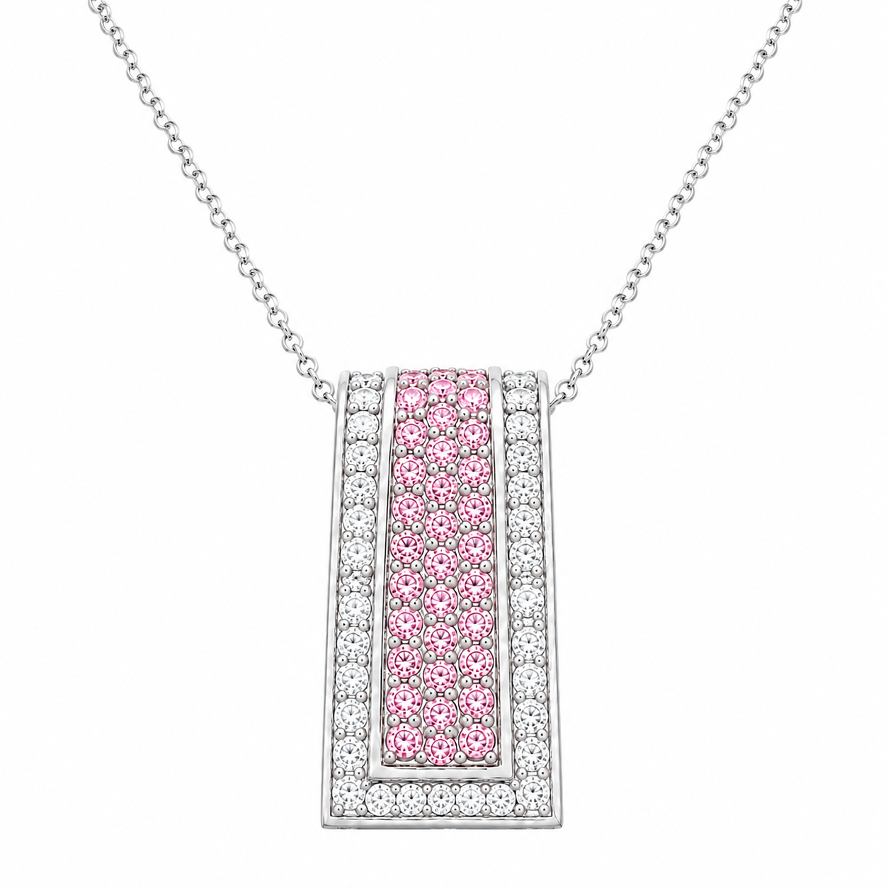 Rhodium Plated 925 Silver Clear Or Black Channel Rectangular CZ Pendant - ACP00002
