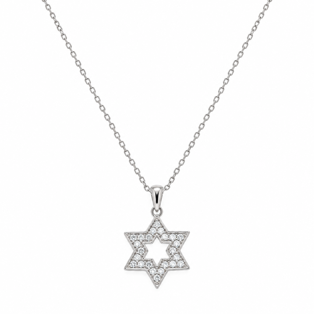 Rhodium Plated 925 Sterling Silver Star Of David CZ Dangling Pendant - ACP00038
