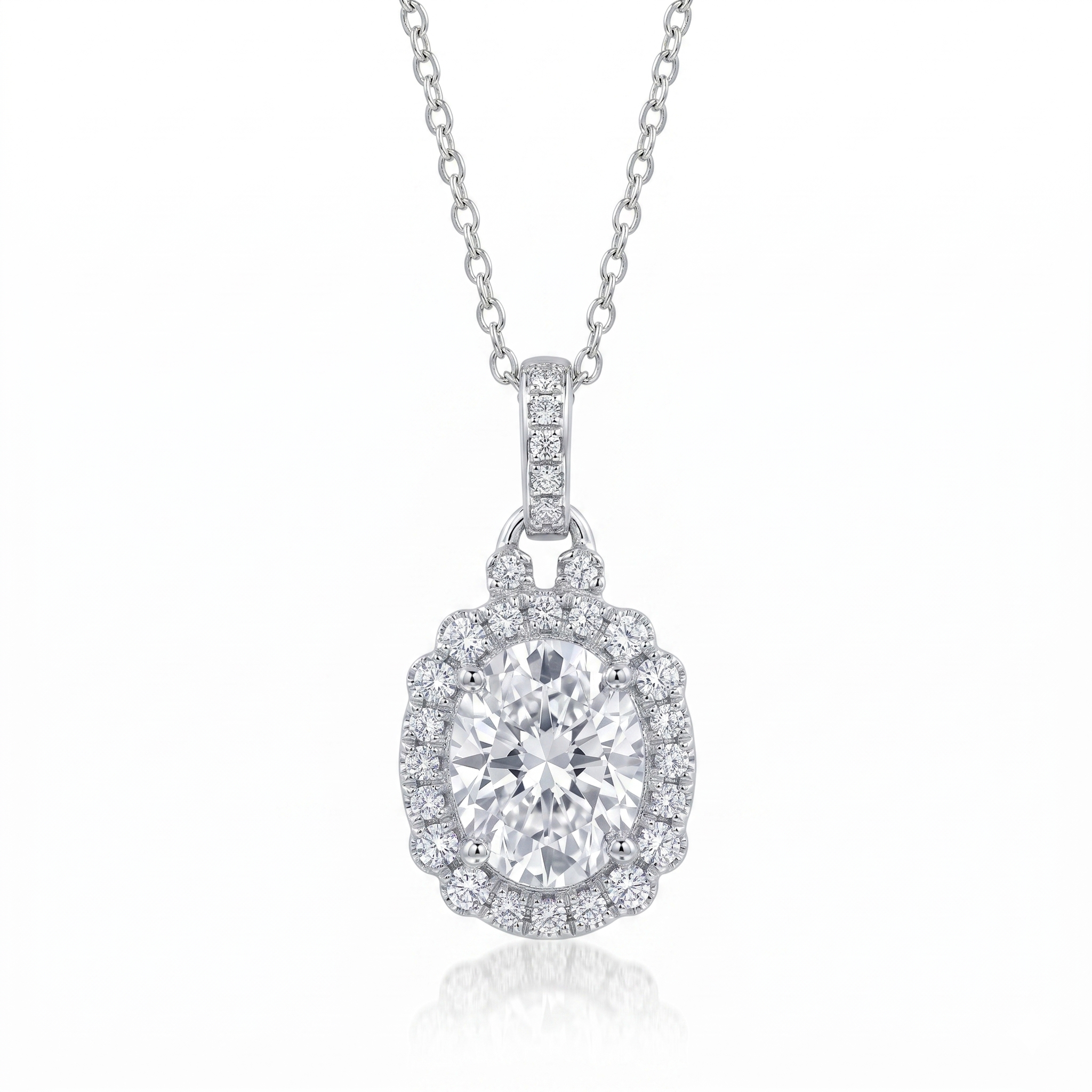 Rhodium Plated 925 Sterling Silver Round Micro Pave CZ Dangling Pendant - ACP00039