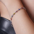 Rhodium Plated 925 Sterling Silver Fifteen Multi Color Evil Eye 4.5mm Charm Adjustable Bracelet - APB00004
