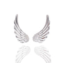 Rhodium Plated 925 Sterling Silver Angel Wings Clear CZ 7.5mm x 18.9mm Stud Earring - APE00009