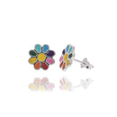 Rhodium Plated 925 Sterling Silver Multi Color Enamel Flower 9.5mm Stud Earring - APE00017